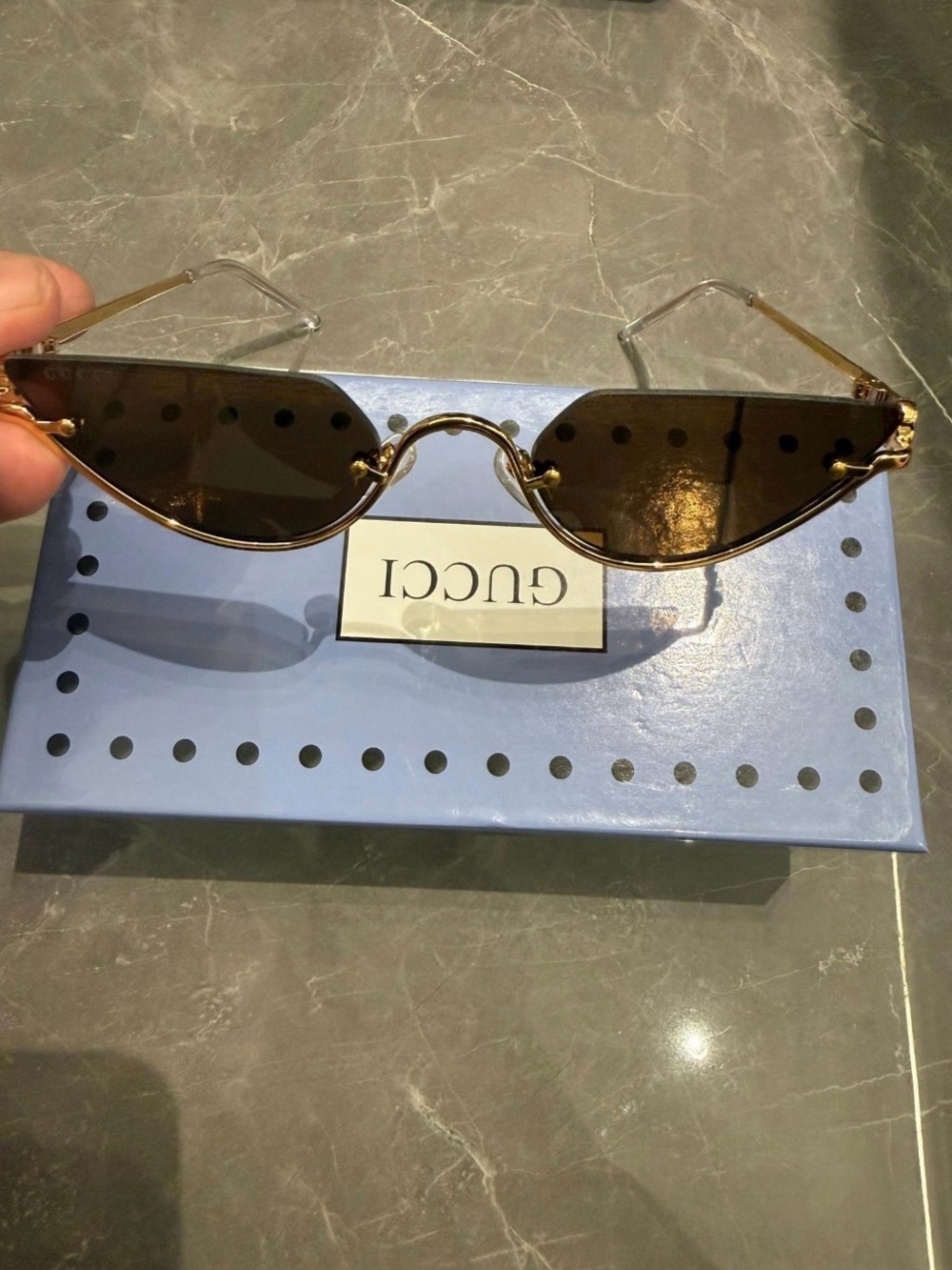 Gucci Gold-Trim Brown Gradient Rimless Women's Sunglasses